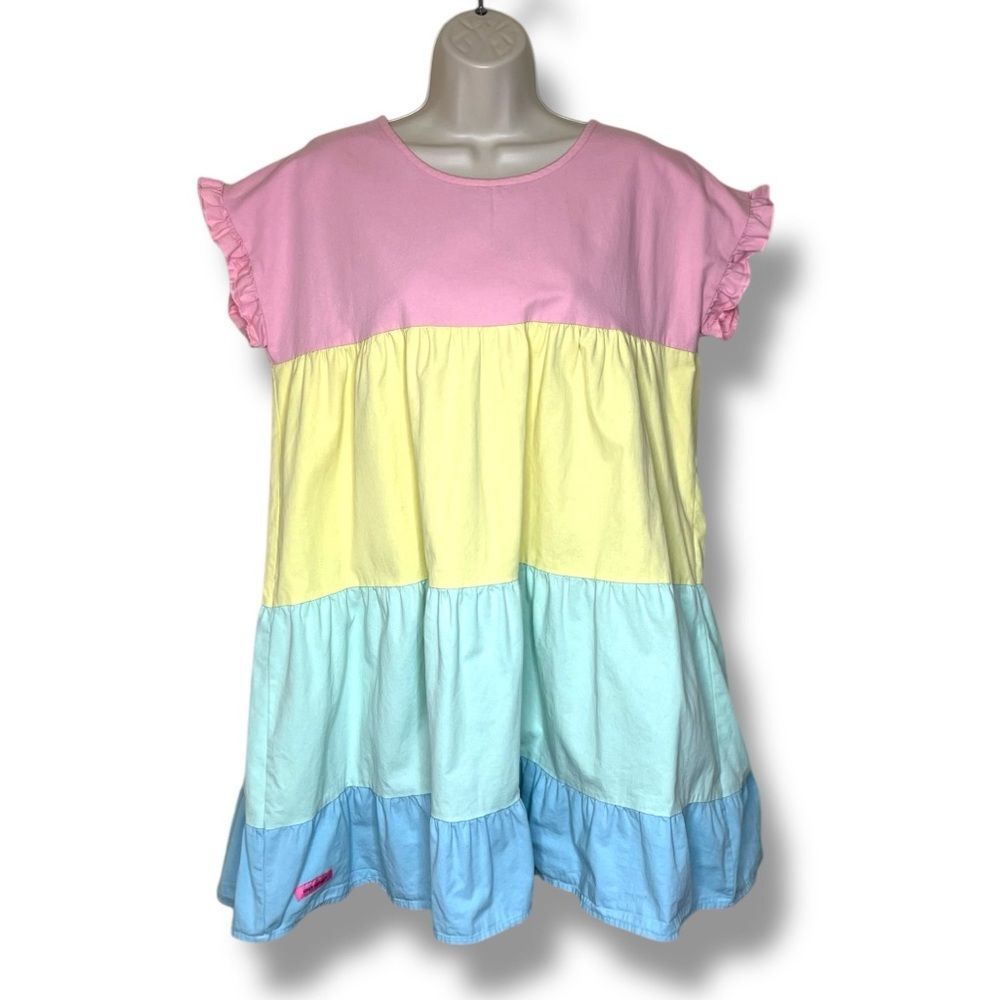 Simply Southern Pastel Colorblock Tiered Ruffle Cotton Trapeze Dress Women Large